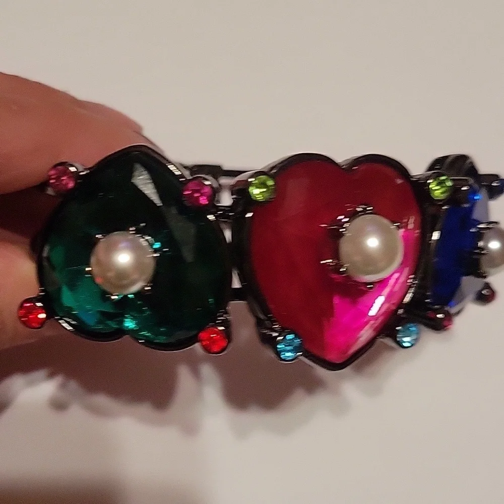 Betsey Johnson Chunky Heart Cuff Bracelet‎ 80s Punk Goth Grunge